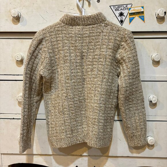 Vintage Hand-Knit Oatmeal Wool Zip-up Sweater - Picture 3 of 3